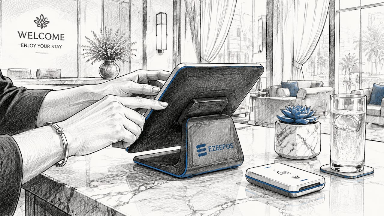 Hands configuring POS payment security device