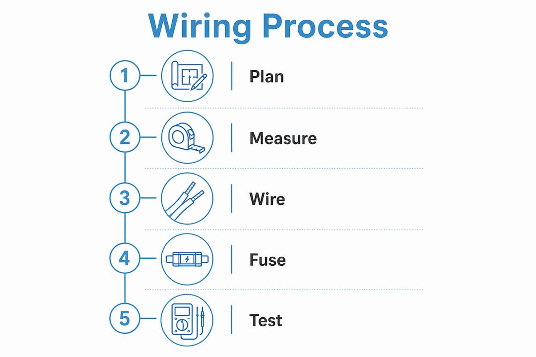 Infographic showing campervan wiring steps