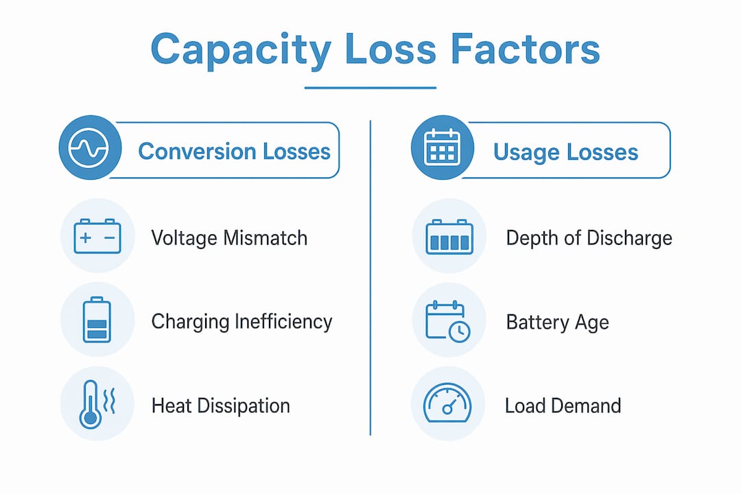 Infographic comparing battery capacity loss factors
