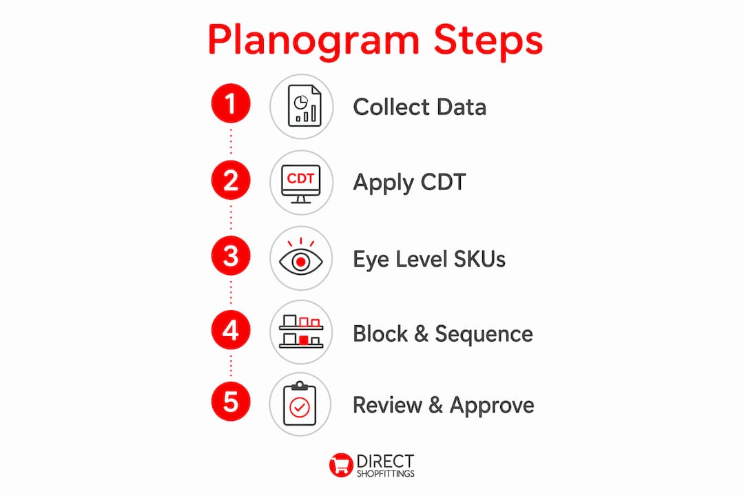 Infographic outlining planogram creation steps