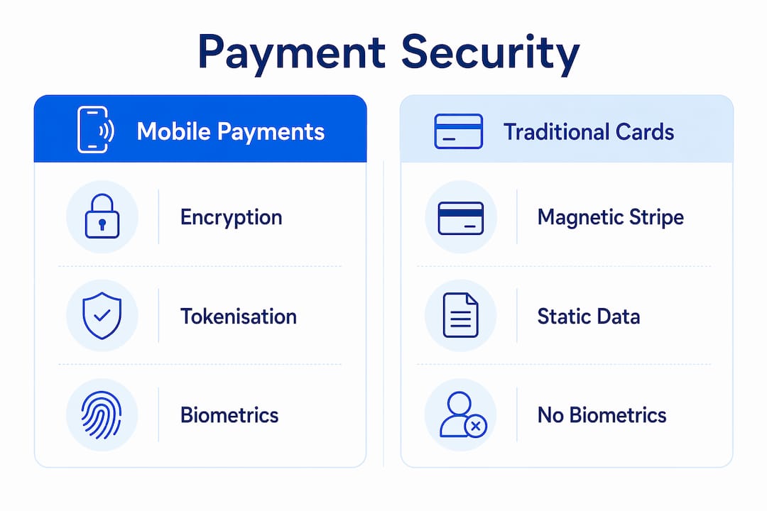 Infographic comparing mobile payments and traditional card security