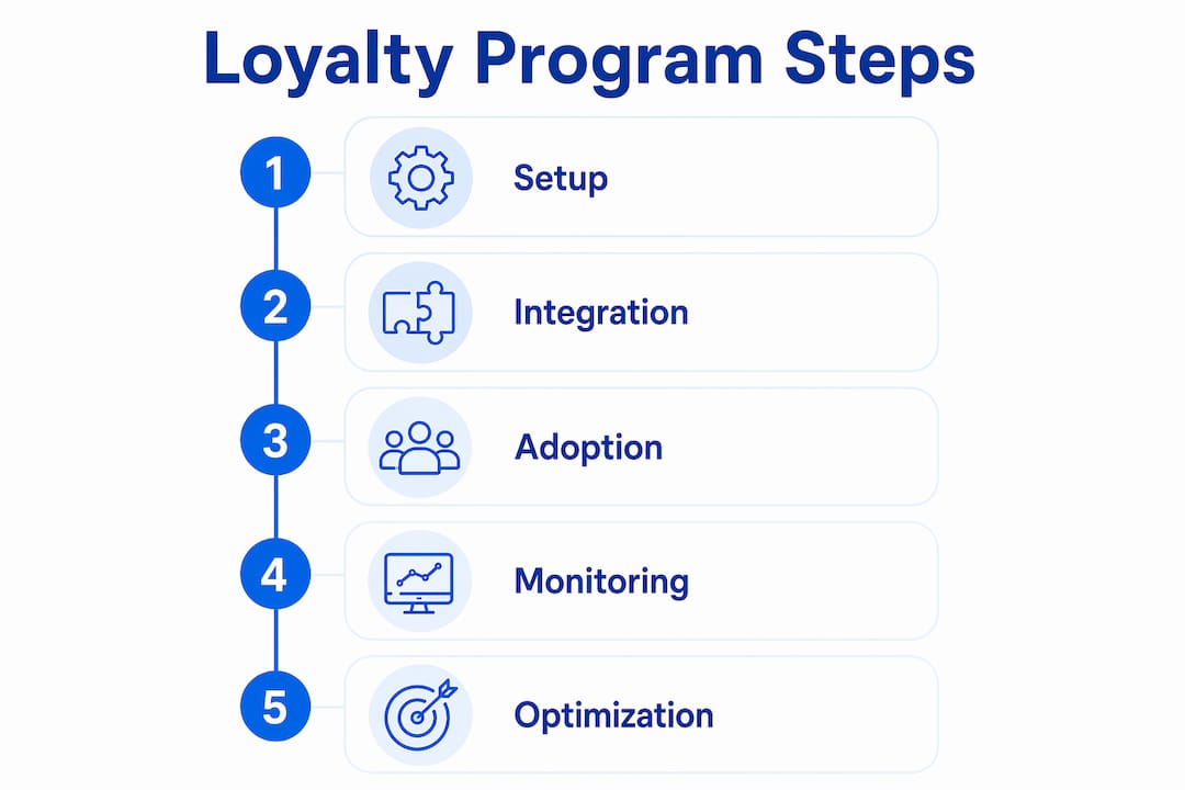 Infographic showing loyalty program technology challenges steps