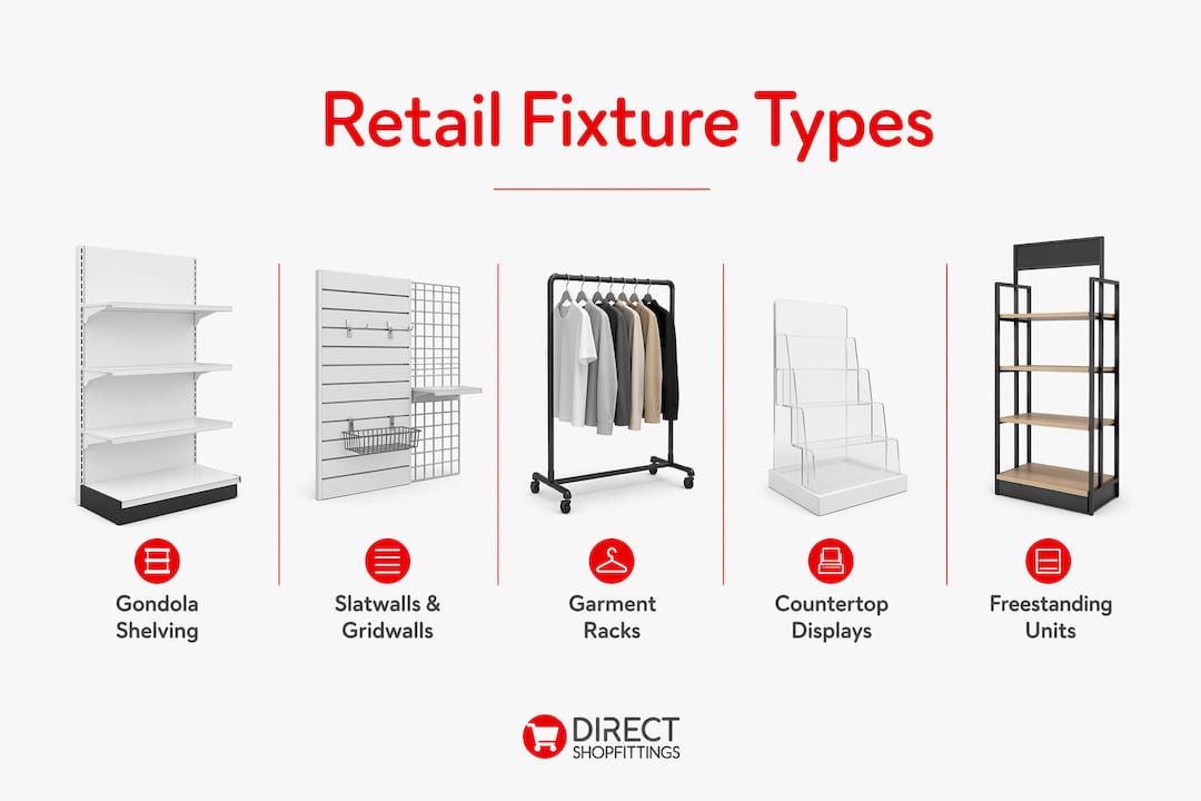 Infographic illustrating hierarchy of retail fixture types
