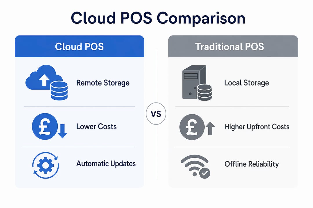 Infographic comparing cloud POS and traditional POS features