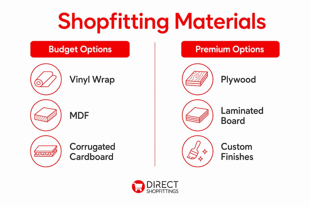 Budget shopfitting materials explained for small retailers 2 Infographic comparing budget and premium shopfitting materials