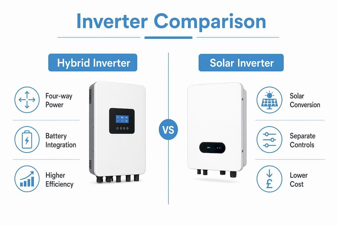 Infographic comparing hybrid and solar inverters