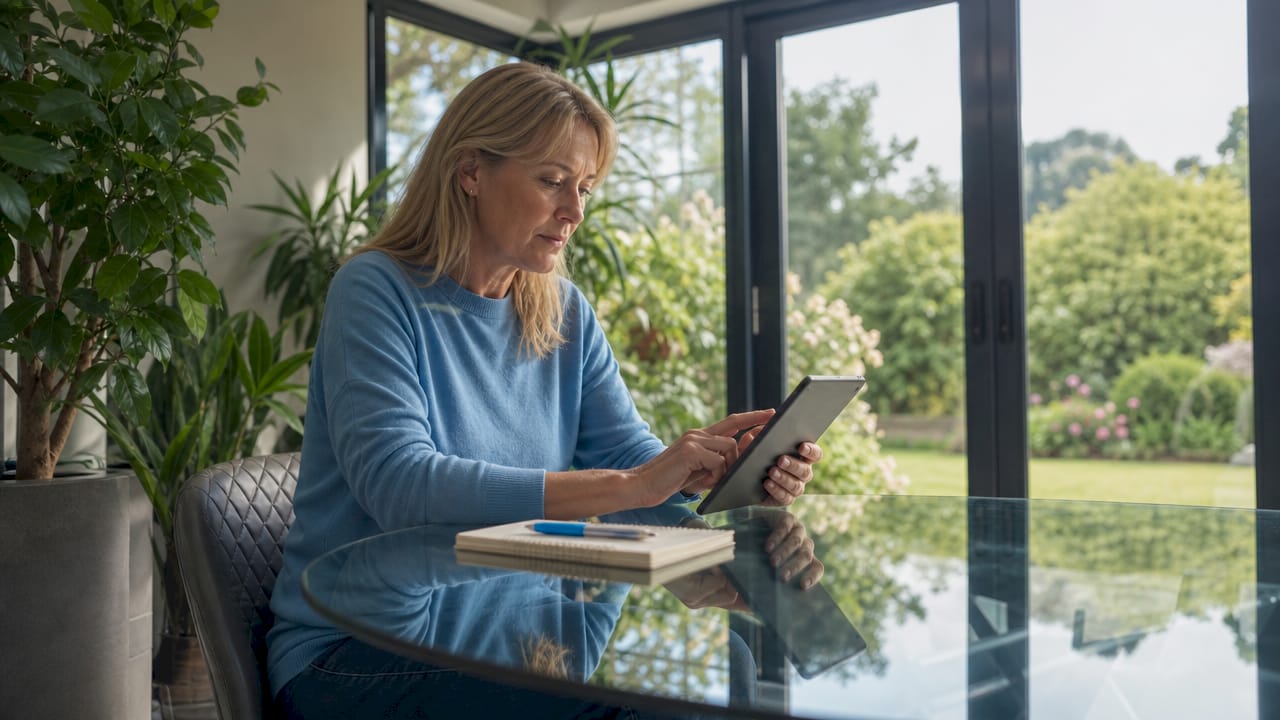 Homeowner using tablet for energy management system