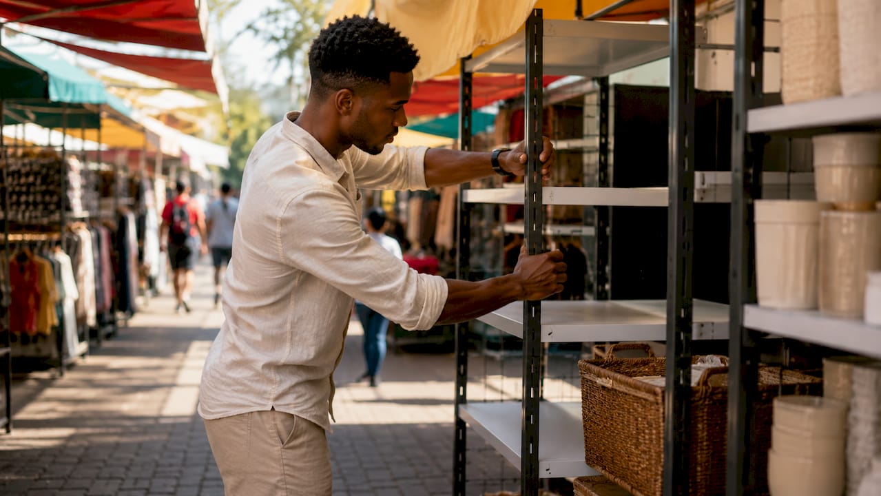 Retail fixture planning: store layout guide for small shops 1 Man adjusting retail fixture for clear sightlines
