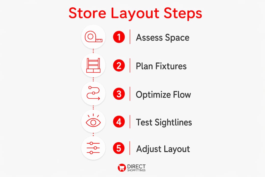 Retail fixture planning: store layout guide for small shops 2 Infographic showing step-by-step retail fixture planning