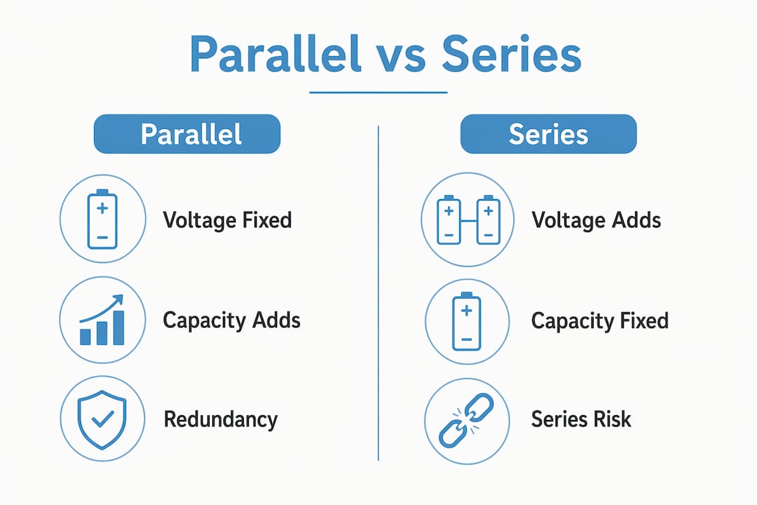 Infographic comparing parallel and series battery connections