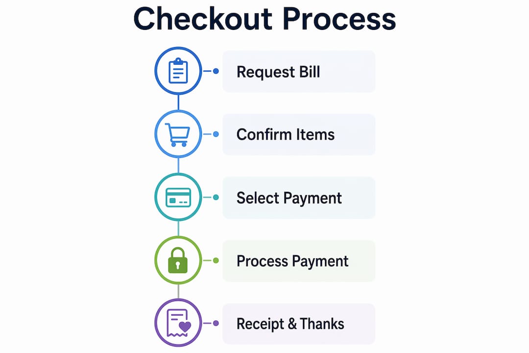 Infographic outlining restaurant checkout process steps