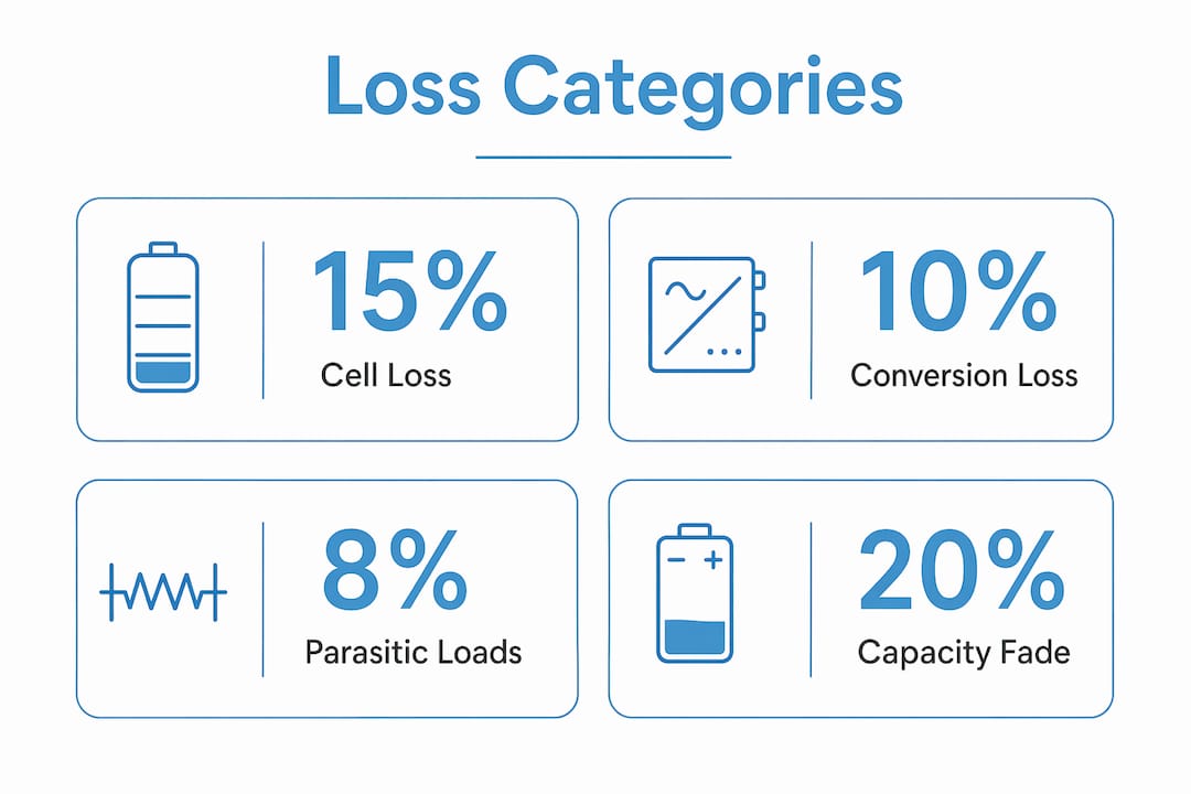 Infographic summarizing main solar storage loss types