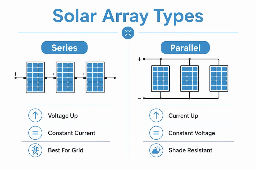 Infographic comparing series and parallel solar arrays