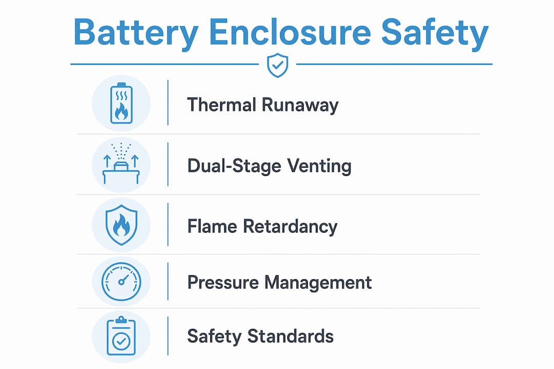 Infographic outlining battery enclosure safety steps