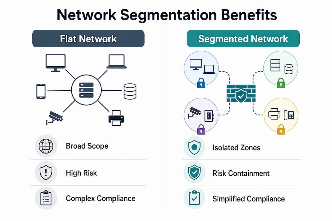 Infographic comparing flat vs segmented POS networks