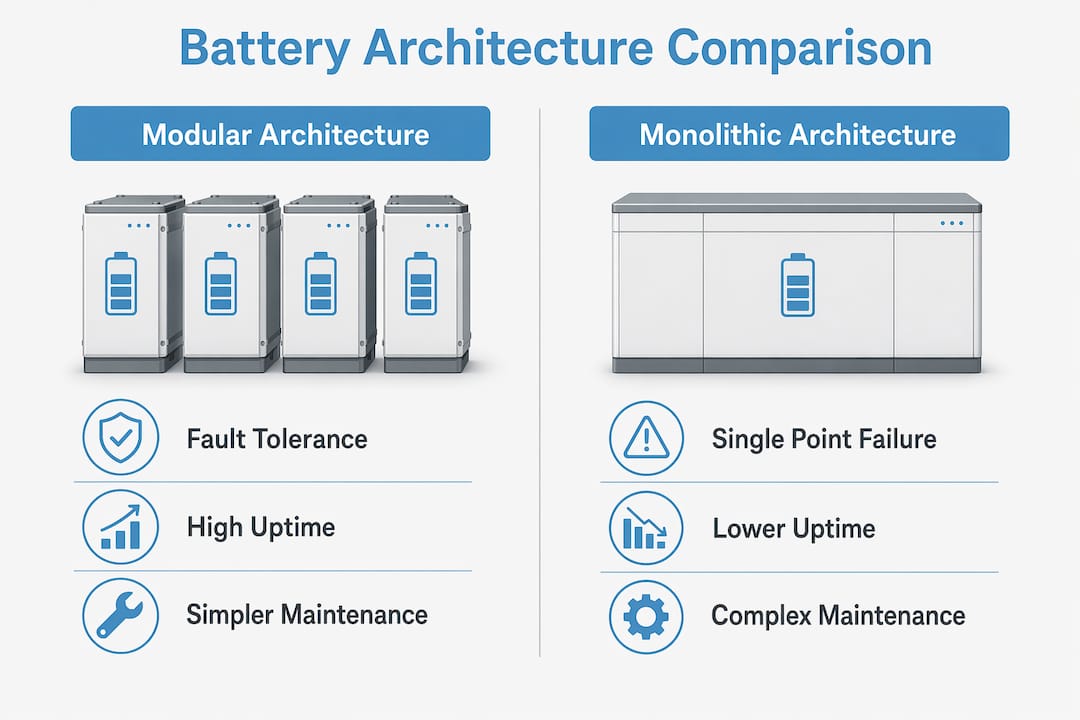 Infographic comparing modular and monolithic battery reliability