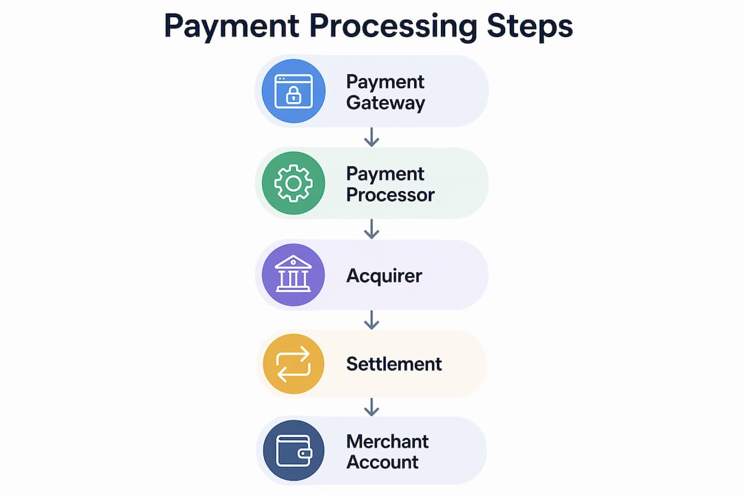 Infographic illustrating core payment processing components