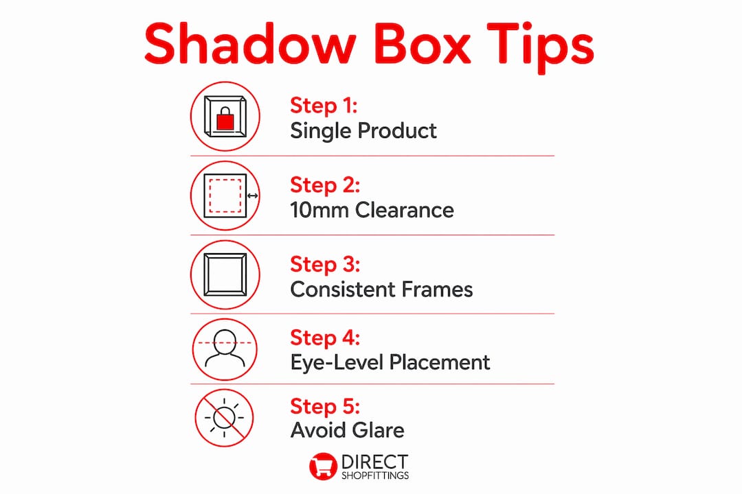 Infographic showing practical shadow box tips for retailers