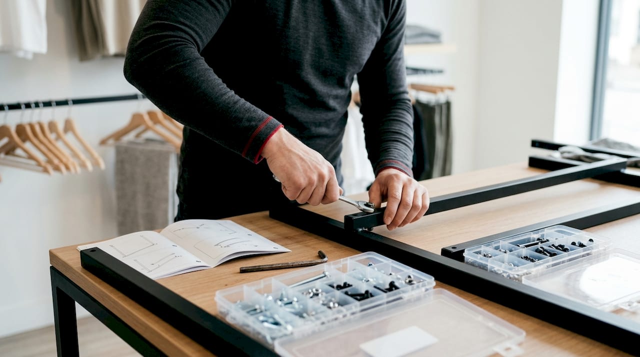 Retail display upgrade without renovation: 2026 guide 1 Hands assembling retail garment rail fixture