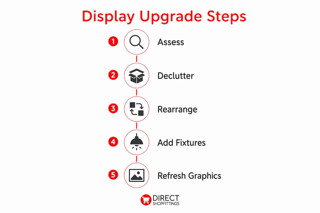 Retail display upgrade without renovation: 2026 guide 2 Infographic showing retail display upgrade steps