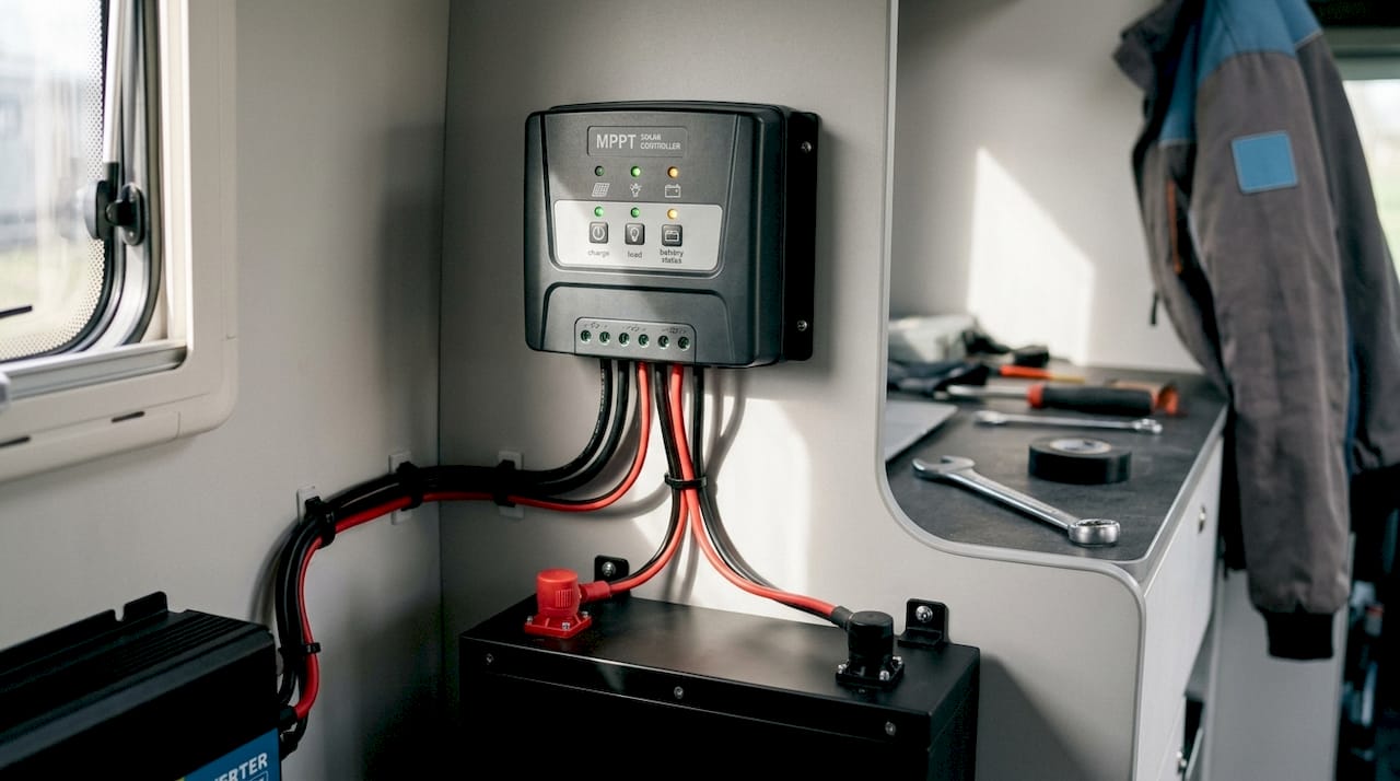 MPPT controller inside leisure vehicle panel