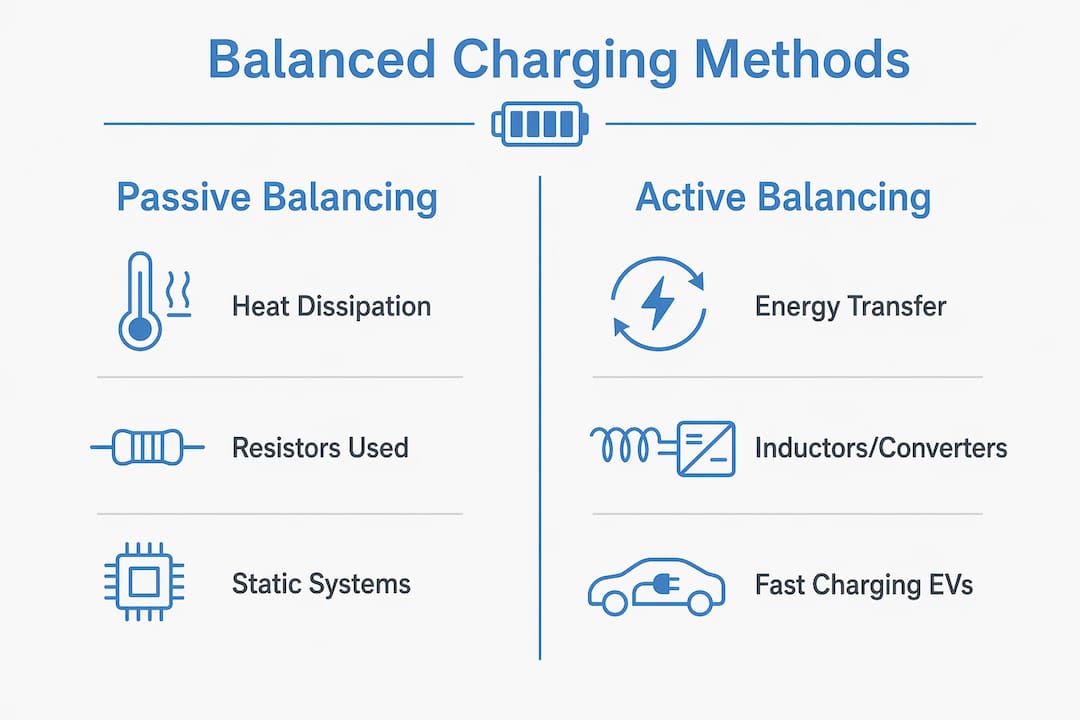 Infographic comparing passive and active balanced charging