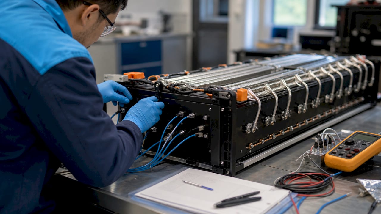 Technician adjusting passive battery cooling components
