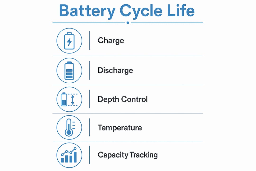 Infographic showing battery cycle life stages