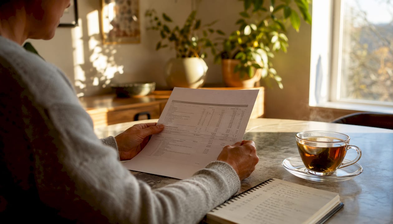 Close-up of hands holding revised catering invoice