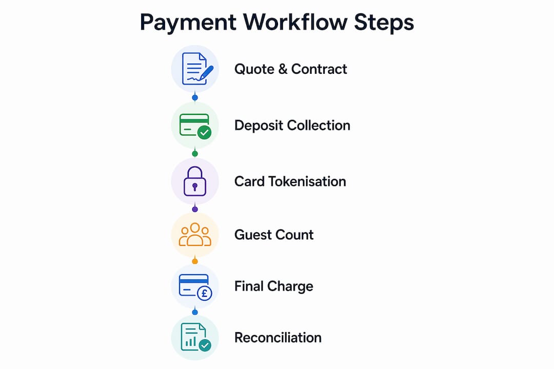 Infographic illustrating step-by-step catering payment workflow