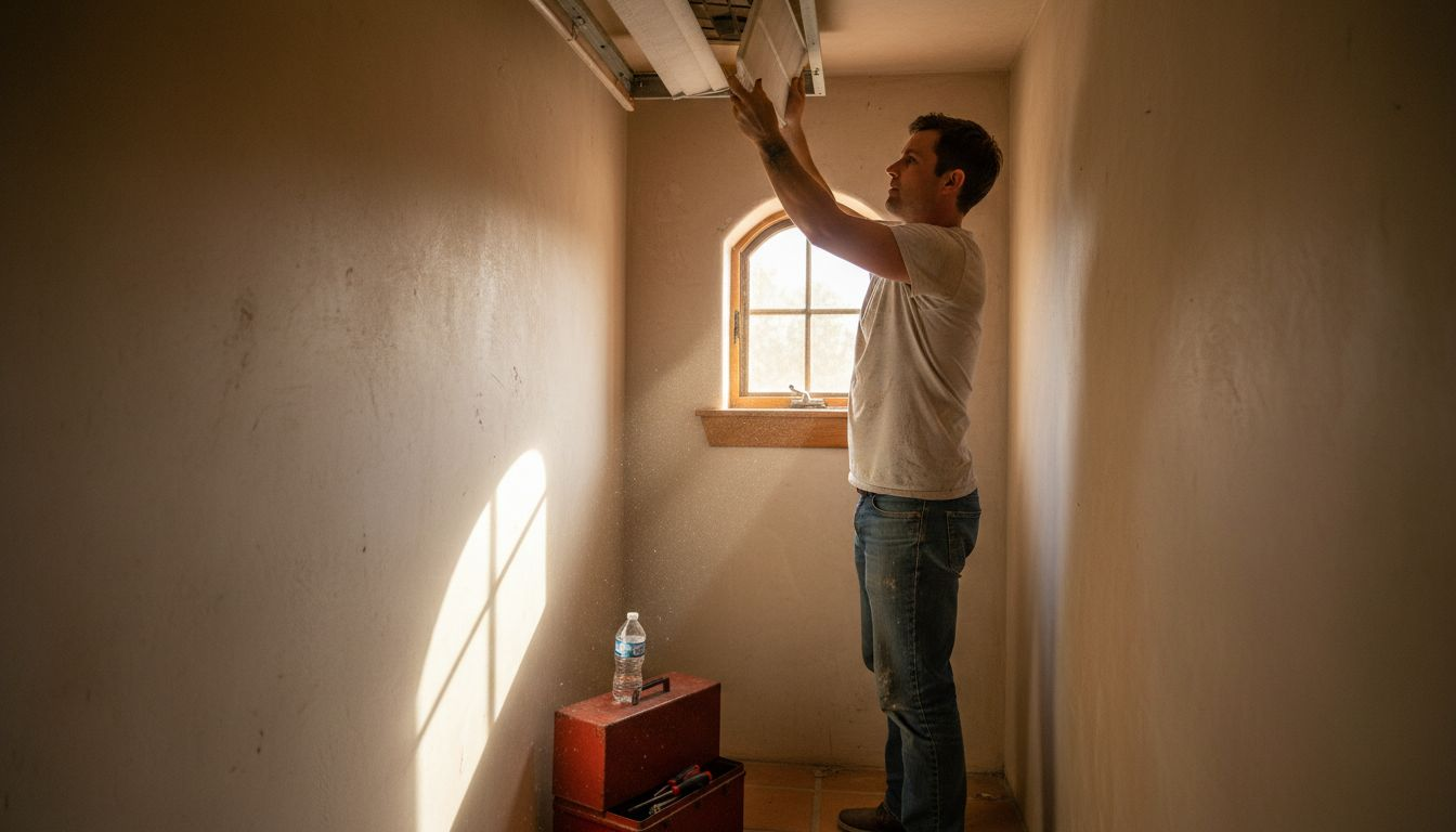 Homeowner changing air filter for air quality