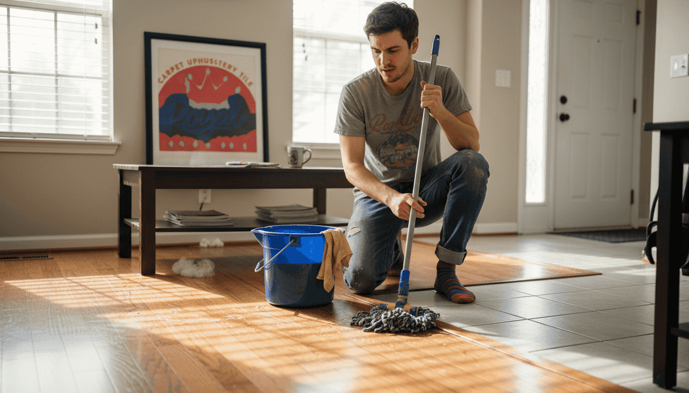 Man mopping hardwood and tile floors
