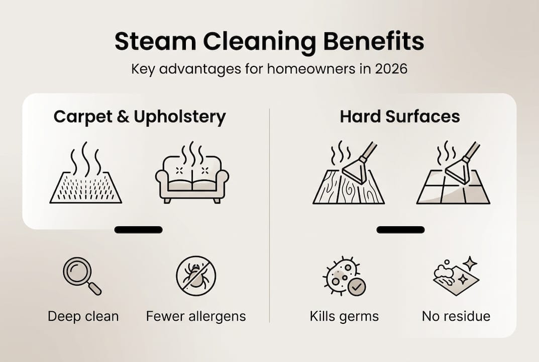 Infographic outlining main benefits of steam cleaning