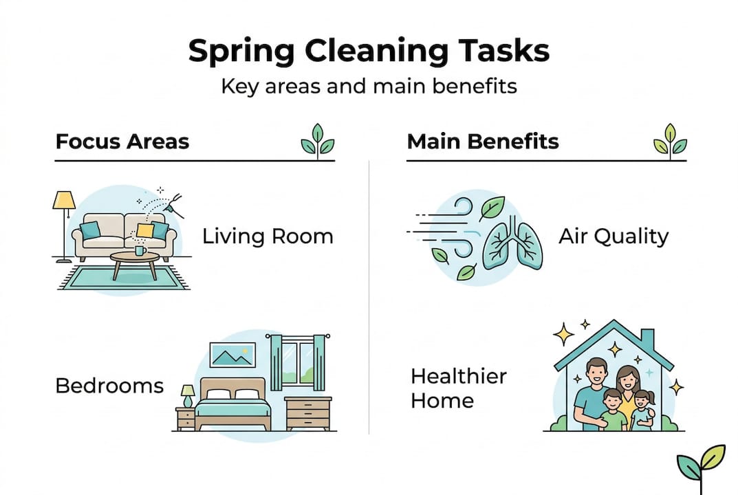 Infographic with main spring cleaning tasks and benefits