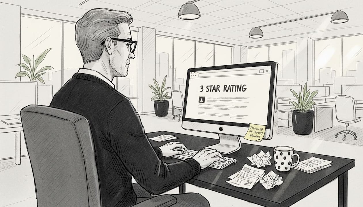 Manager Responding To Customer Review On Computer