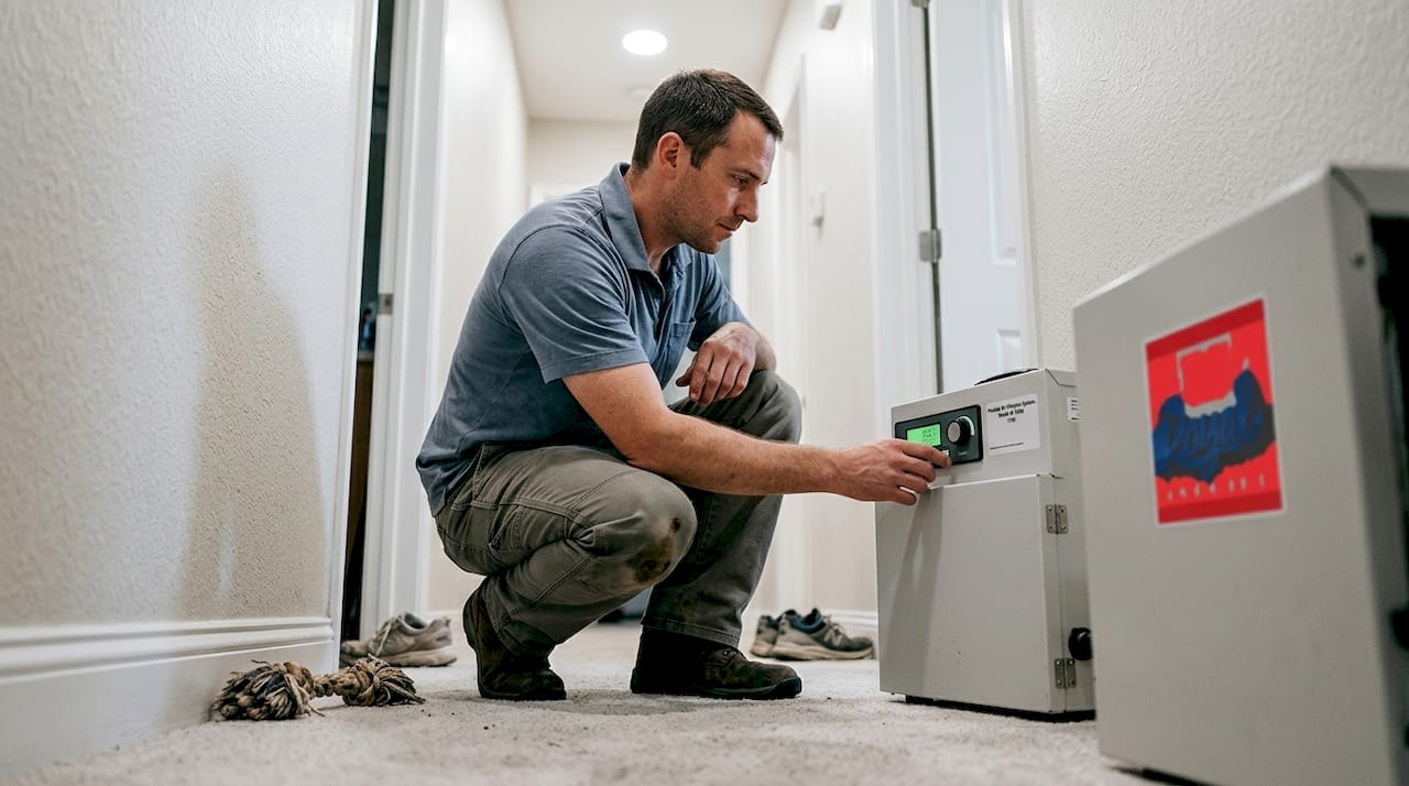 Professional technician using HEPA filter machine