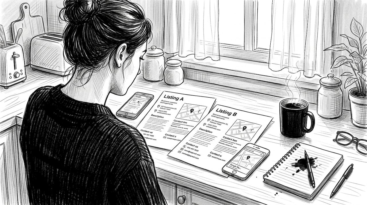 Person Comparing Duplicate Google Listings