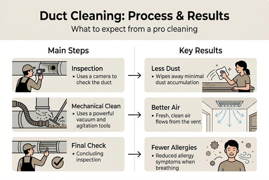 Infographic showing duct cleaning steps and benefits