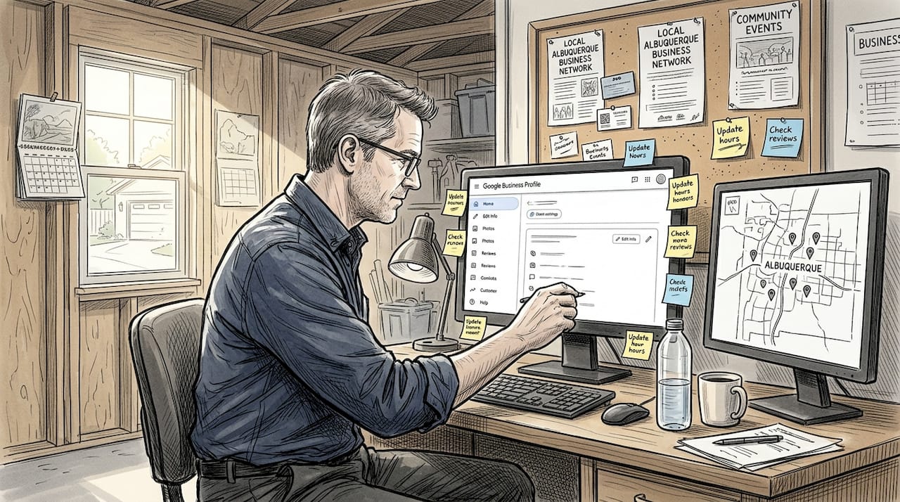 Man Updates Google Business Profile In Home Office