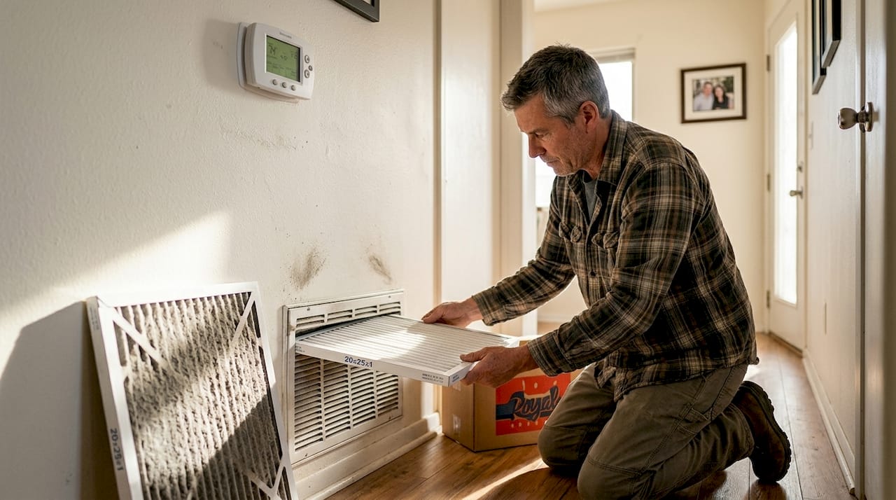 Replacing HVAC filter for dust control