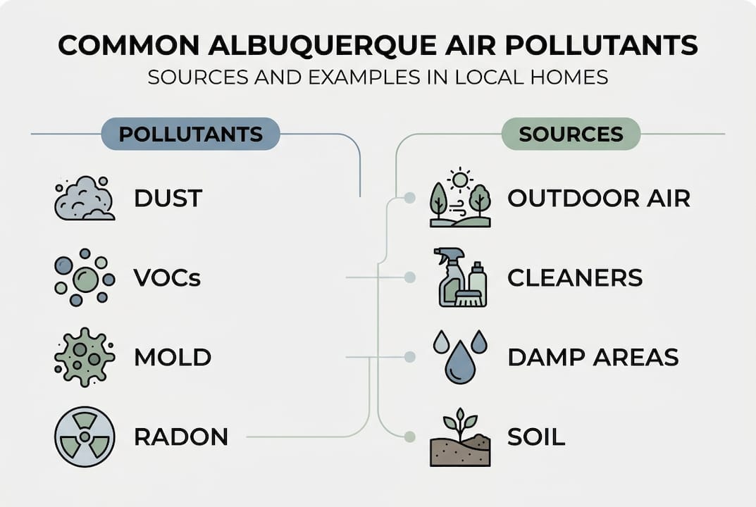 Infographic showing common Albuquerque air pollutants and sources