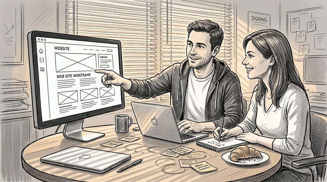 Designer And Marketer Collaborating On Website