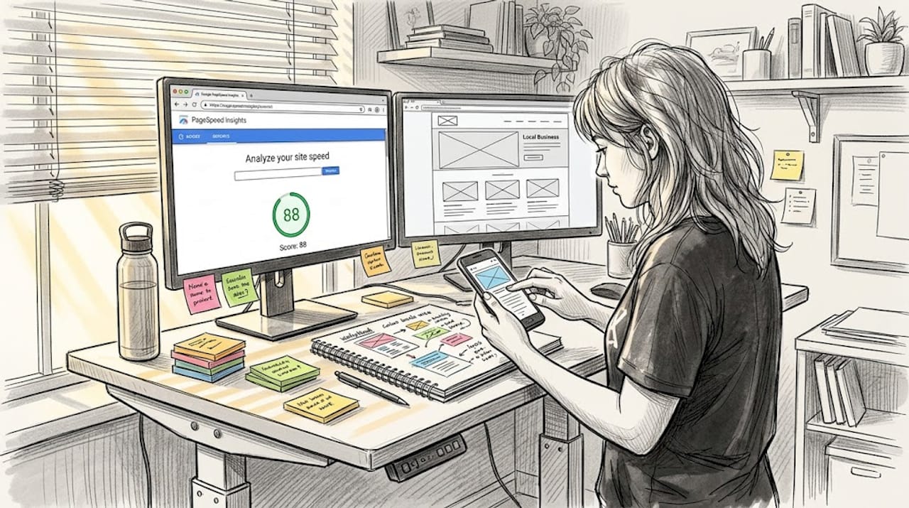 Web Designer Tests Mobile Business Website