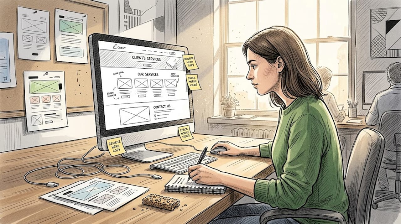 Web Designer Reviewing Clean Website Layout