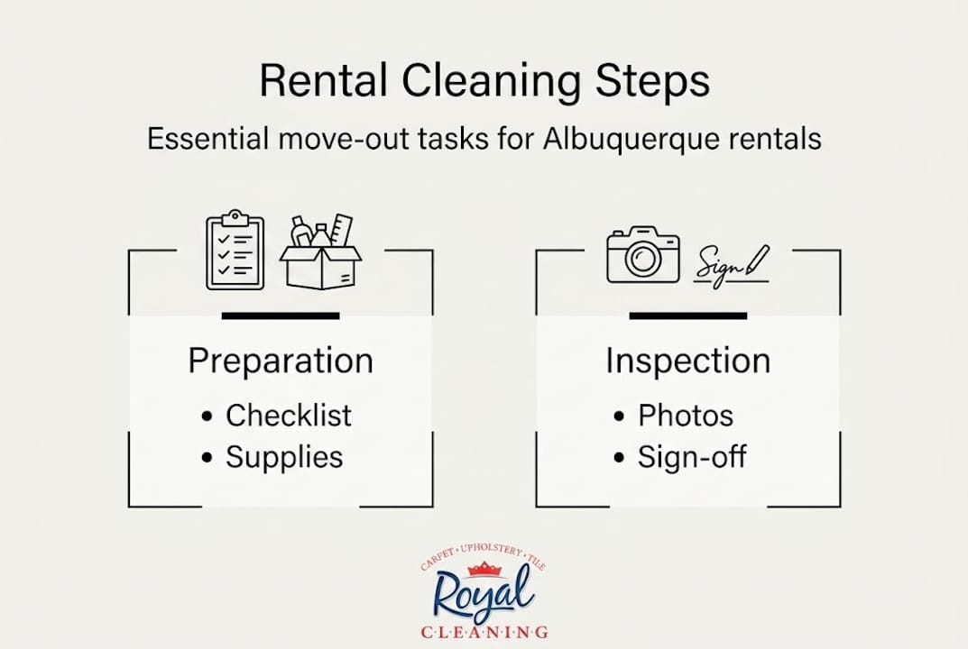 Infographic showing rental cleaning steps and categories