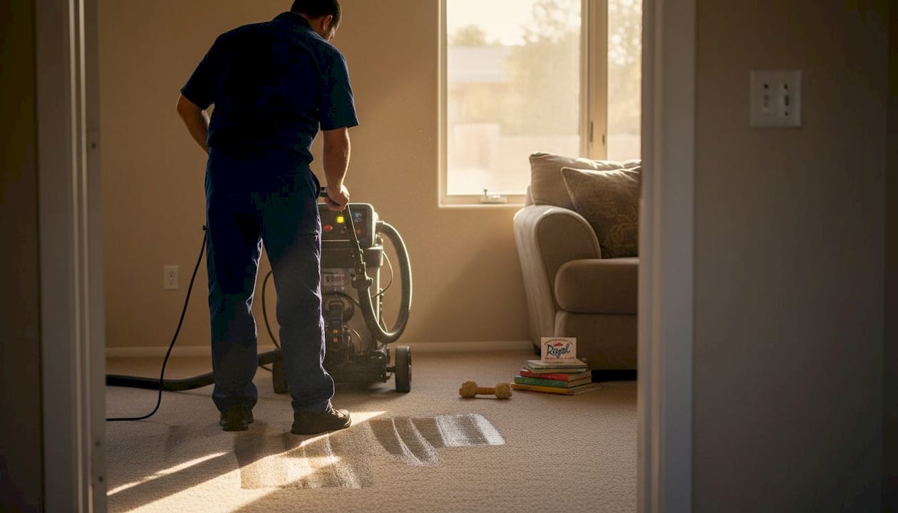 Professional deep cleaning living room carpet