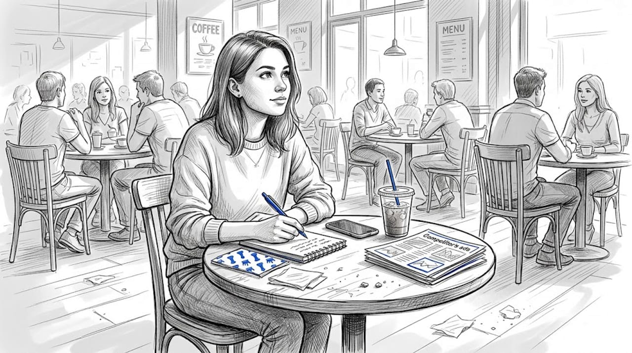 Woman Doing Customer Research In Café