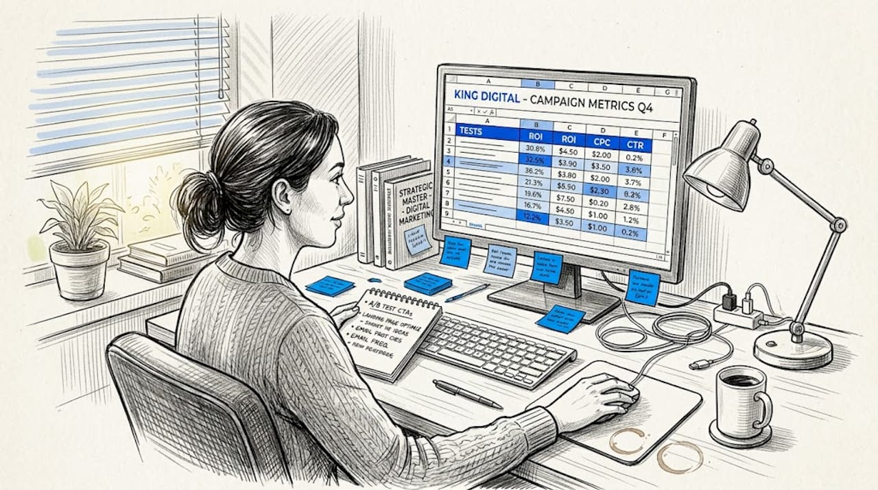 Marketing Manager Optimizes Conversion Rates At Home Desk