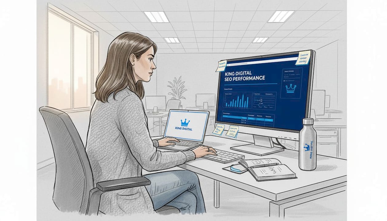 Seo Specialist Analyzing Ranking Dashboard At Desk