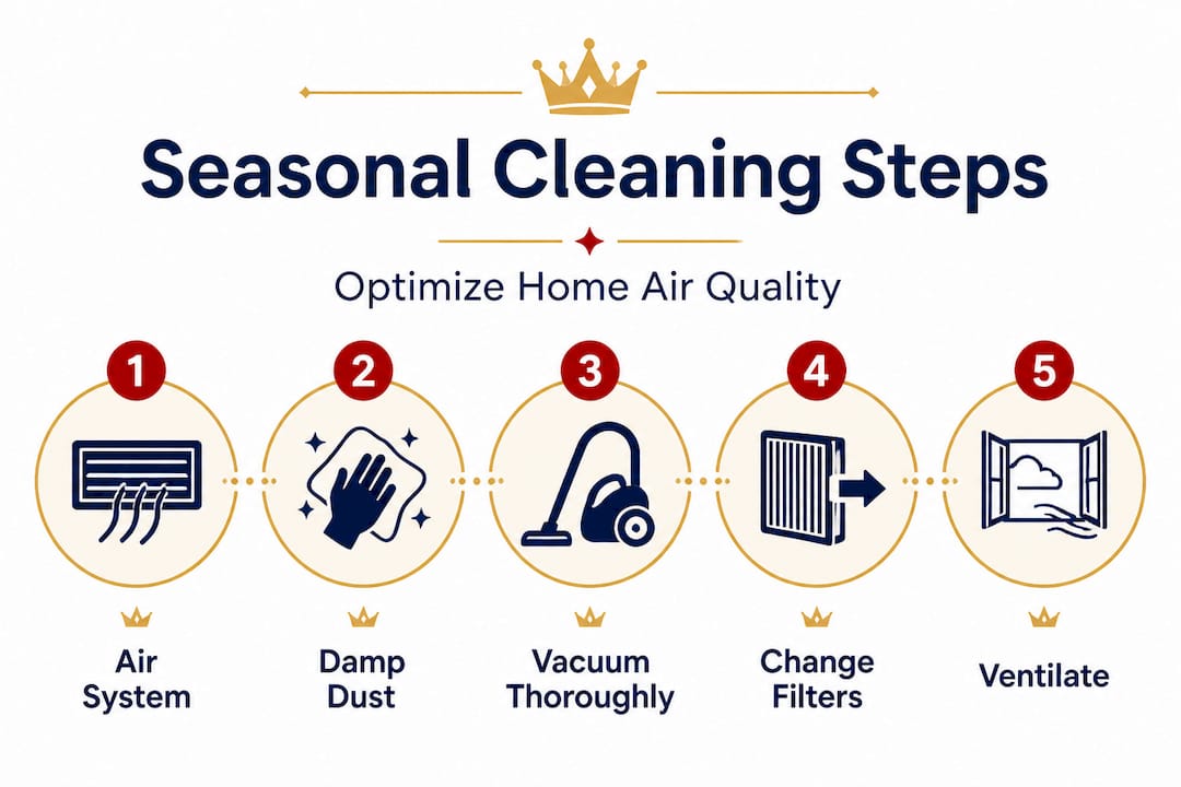 Infographic showing seasonal cleaning steps for air quality
